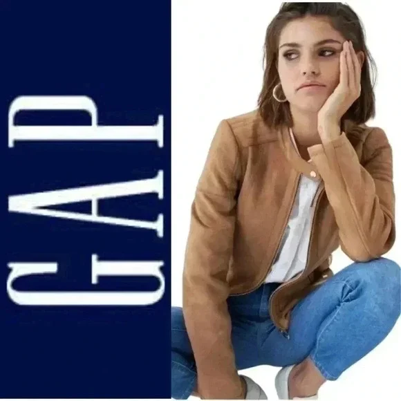 GAP Womens Vintage Moto Biker Wool Blend Tan Quilted Cropped Jacket Coat Small - Picture 3 of 15